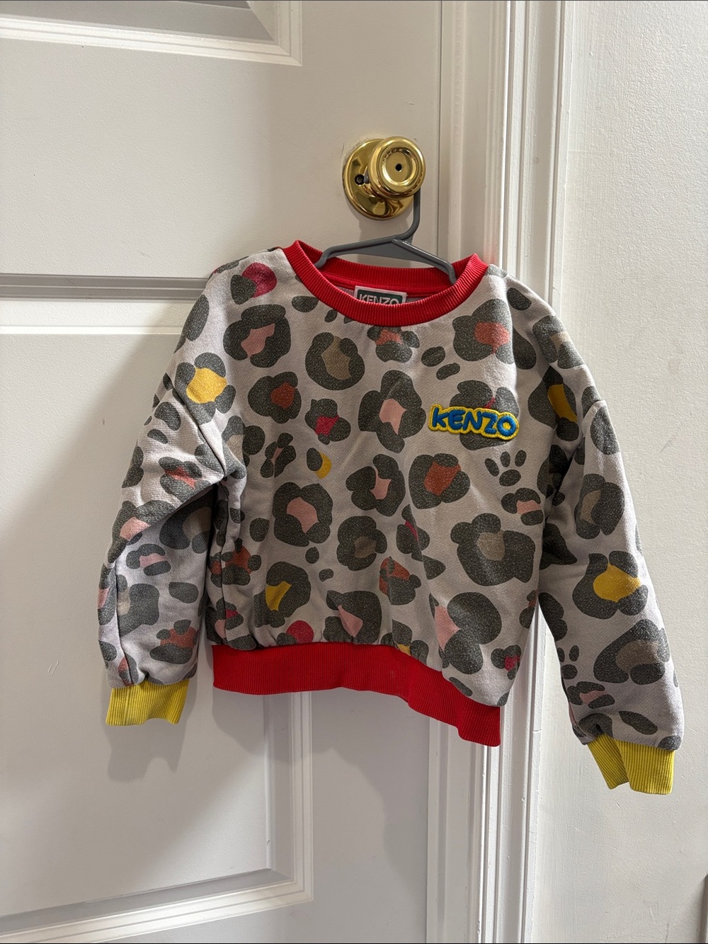 Kenzo Kids Grey Leopard Print Sweatshirt with Red & Yellow Trim